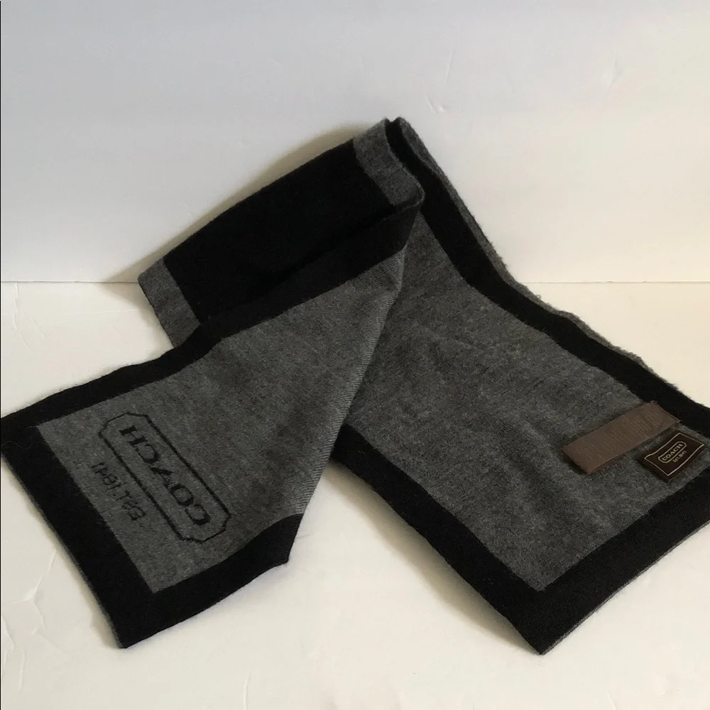 Coach Black and Gray Logo Knit Scarf